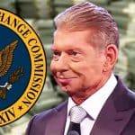 Vince McMahon and a logo for the Securities and Exchange Commission in front of stacks of cash